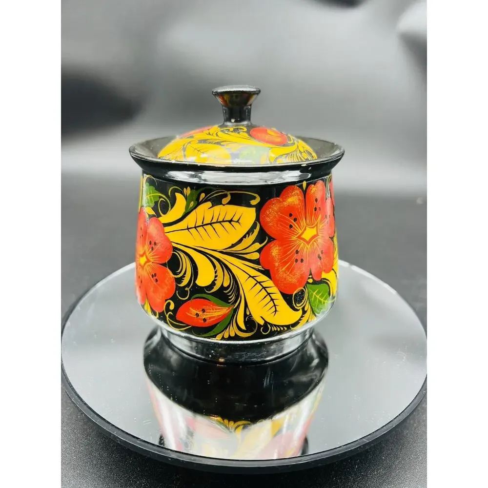 Russian USSR Lacquer Khokhloma Lidded Jar Canister 4